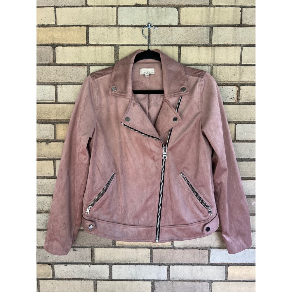 LOFT Faux Suede Moto Jacket Dusty Pink Mauve Size Small Asymmetrical Zip